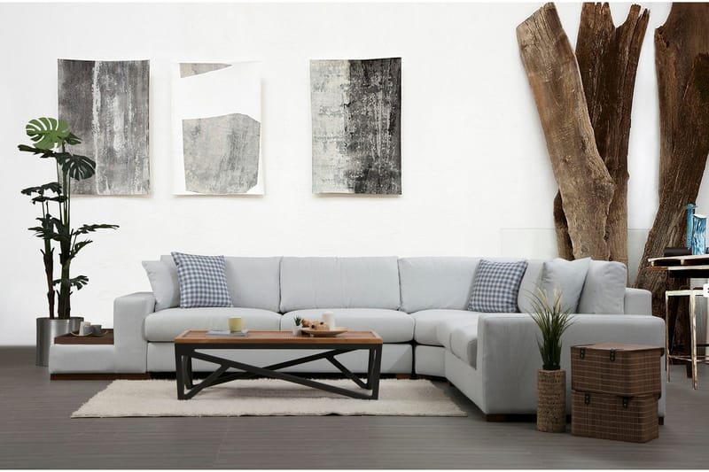 Huelva Venstrevendt L-formet Hjørnesofa 363 cm i Stoff med Sidebord - Beige - Møbler - Sofaer - Hjørnesofaer