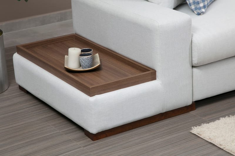 Huelva Venstrevendt L-formet Hjørnesofa 363 cm i Stoff med Sidebord - Beige - Møbler - Sofaer - Hjørnesofaer