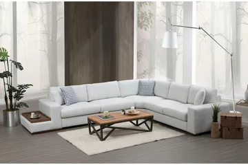 Huelva Venstrevendt L-formet Hjørnesofa 363 cm i Stoff med Sidebord - Beige - Møbler - Sofaer - Hjørnesofaer