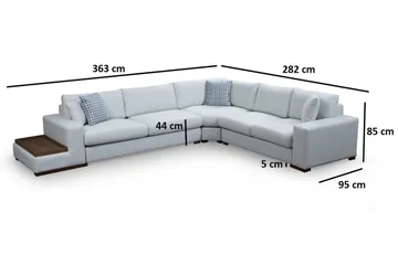 Huelva Venstrevendt L-formet Hjørnesofa 363 cm i Stoff med Sidebord - Beige - Møbler - Sofaer - Hjørnesofaer