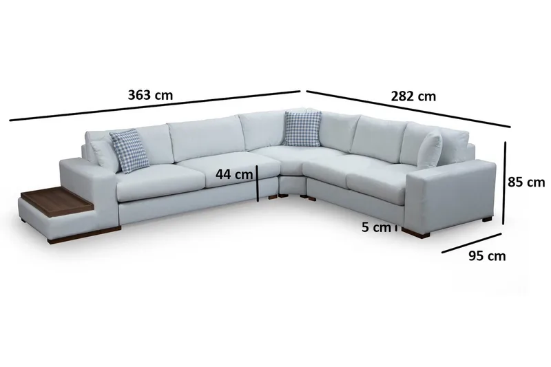 Huelva Venstrevendt L-formet Hjørnesofa 363 cm i Stoff med Sidebord - Beige - Møbler - Sofaer - Hjørnesofaer
