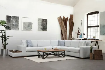 Huelva Venstrevendt L-formet Hjørnesofa 363 cm i Stoff med Sidebord - Beige - Møbler - Sofaer - Hjørnesofaer