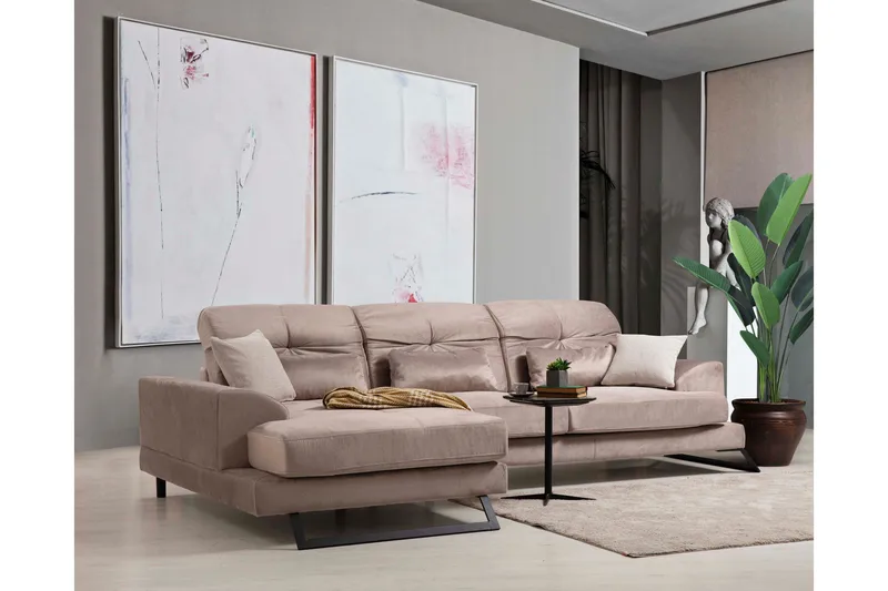 Jaraad Divansofa Høyre - Beige/Svart - Møbler - Sofaer - Sofaer med sjeselong - 4 seters sofa med divan