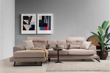 Jaraad Divansofa Høyre - Beige/Svart - Møbler - Sofaer - Sofaer med sjeselong - 4 seters sofa med divan