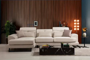 Jaraad Divansofa Høyre - Beige/Svart - Møbler - Sofaer - Sofaer med sjeselong - 4 seters sofa med divan