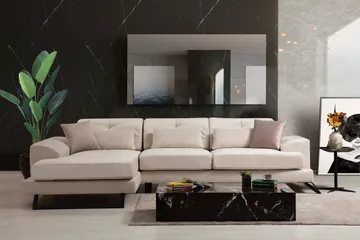 Jaraad Divansofa Høyre - Beige/Svart - Møbler - Sofaer - Sofaer med sjeselong - 4 seters sofa med divan