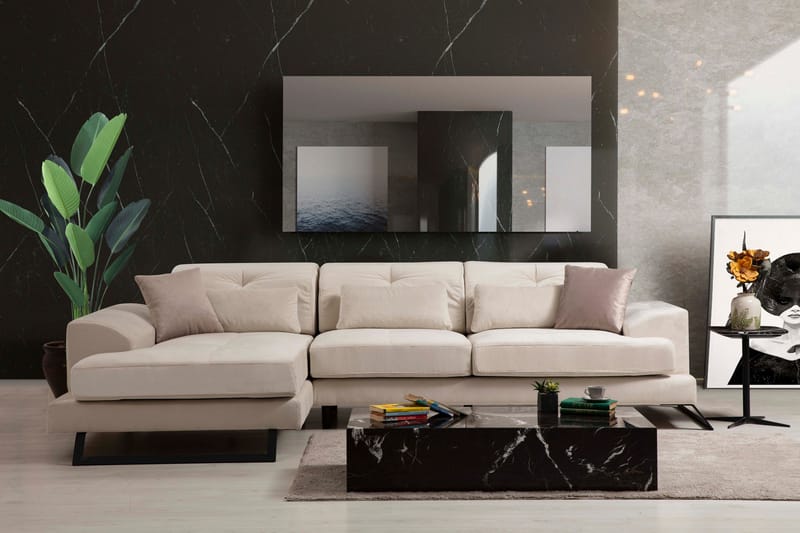 Jaraad Divansofa Høyre - Beige/Svart - Møbler - Sofaer - Sofaer med sjeselong - 4 seters sofa med divan