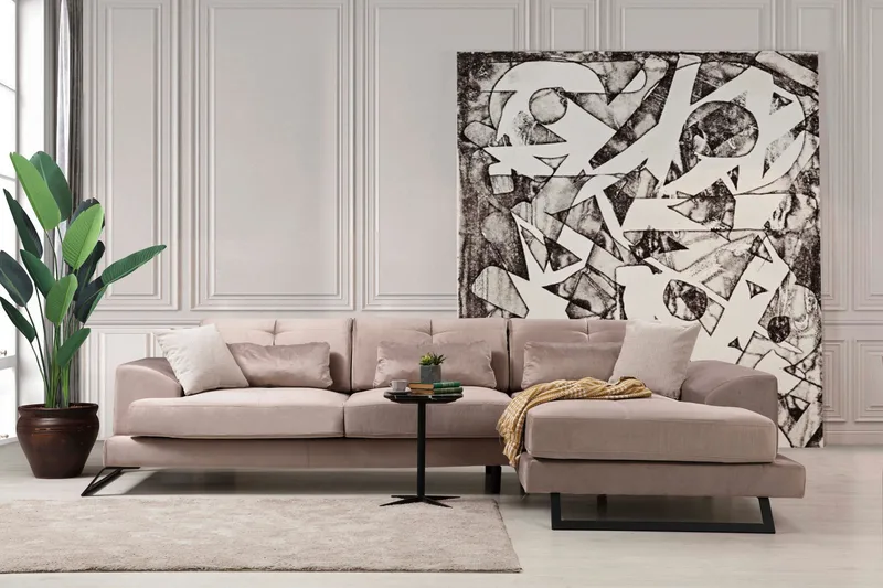 Jaraad Divansofa Venstre - Beige/Svart - Møbler - Sofaer - Sofaer med sjeselong - 4 seters sofa med divan
