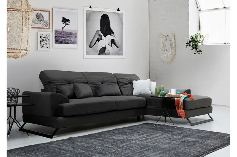 Jaraad Hjørnesofa med Divan Høyre - Svart - Møbler - Sofaer - Sofaer med sjeselong