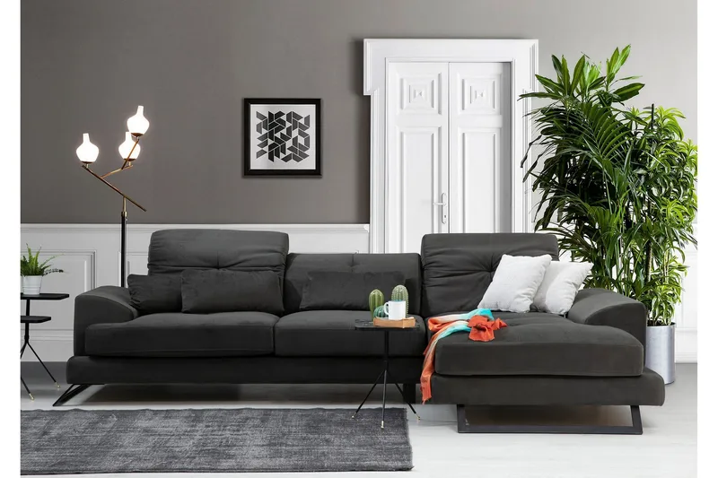 Jaraad Hjørnesofa med Divan Høyre - Svart - Møbler - Sofaer - Sofaer med sjeselong