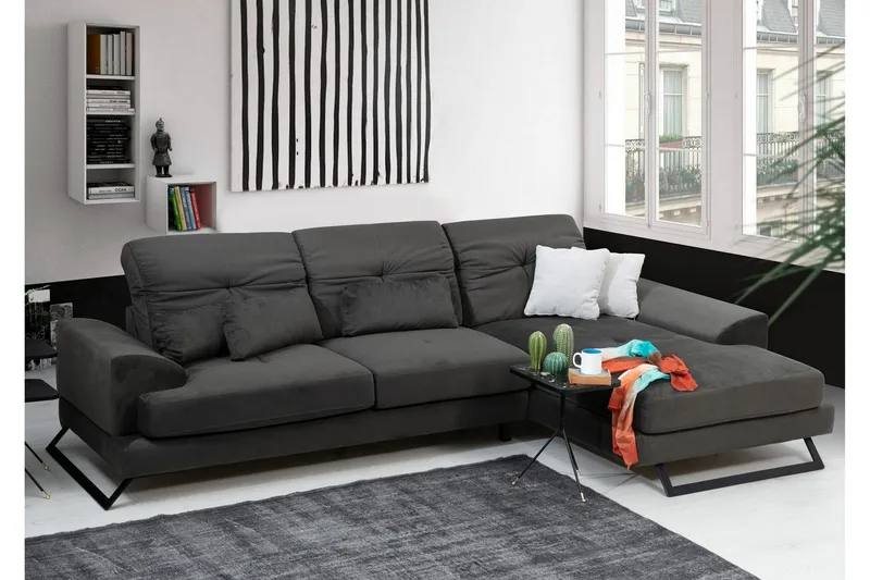 Jaraad Hjørnesofa med Divan Høyre - Svart - Møbler - Sofaer - Sofaer med sjeselong