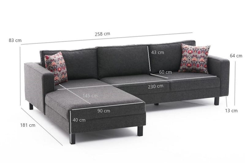 Kaletea Sofa m. Divan 4-seters - Antrasitt - Møbler - Sofaer - Sofaer med sjeselong - 4 seters sofa med divan