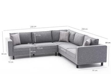 Kaletea Sofa m. Divan 4-seters - Grå - Møbler - Sofaer - Hjørnesofaer - Hjørnesofa med divan