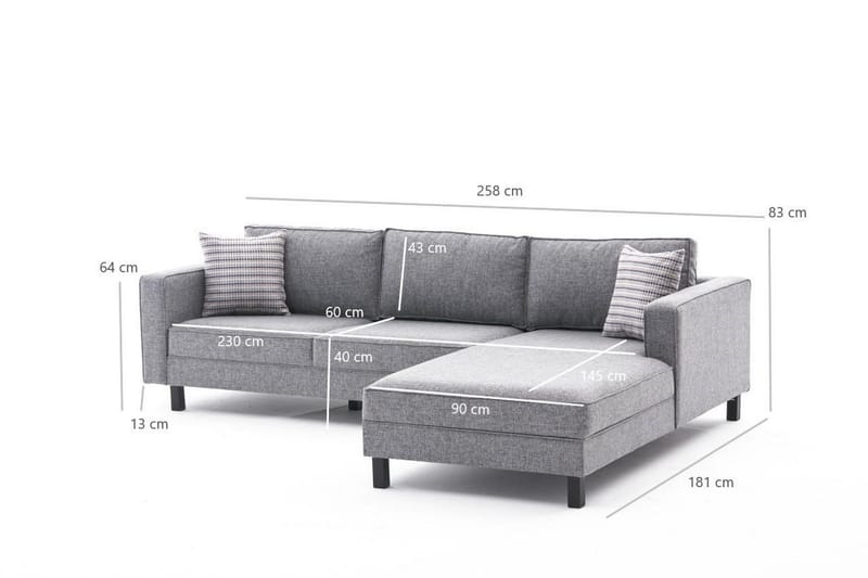 Kaletea Sofa m. Divan 4-seters - Grå - Møbler - Sofaer - Sofaer med sjeselong - 4 seters sofa med divan