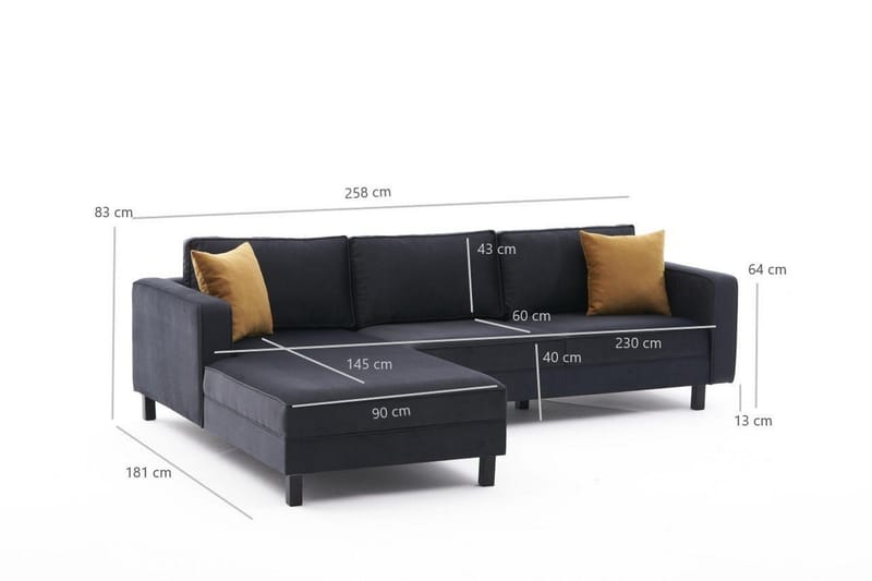 Kaletea Sofa m. Divan 4-seters - Mørkegrå - Møbler - Sofaer - Sofaer med sjeselong - 4 seters sofa med divan