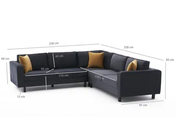Kaletea Sofa m. Divan 4-seters - Mørkegrå - Møbler - Sofaer - Hjørnesofaer