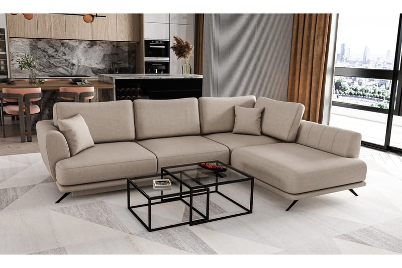 Larde sofa med Sjeselong Høyre, Beige