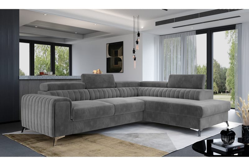 Laurece Sjeselongsofa Høyre - Grå - Møbler - Sofaer - Fløyelssofaer
