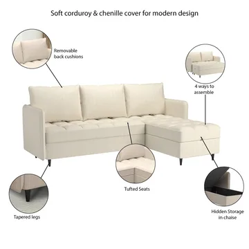 Lindhus Sofa med Divan 3-seter - Grå - Møbler - Sofaer - Sofaer med sjeselong - 3 seters sofa med divan