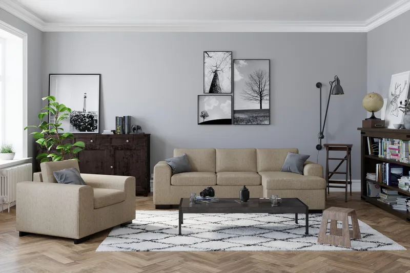 Link 3-seters Vendbar L-formet Divansofa i Stoff - Beige - Møbler - Sofaer - Sofaer med sjeselong - 3 seters sofa med divan