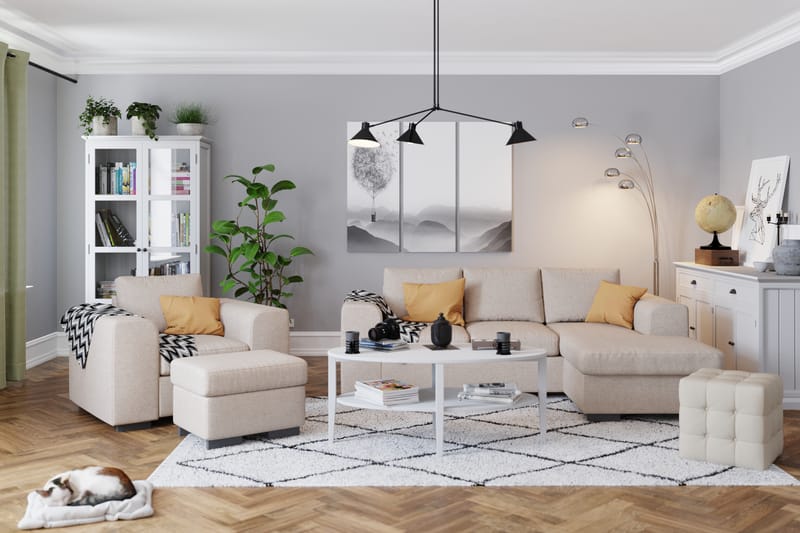 Link 3-seters Vendbar L-formet Divansofa i Stoff - Beige - Møbler - Sofaer - Sofaer med sjeselong - 3 seters sofa med divan