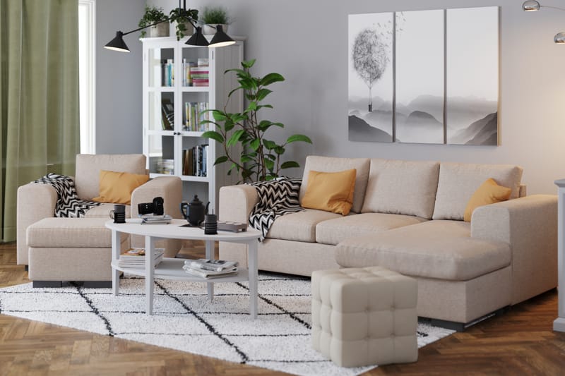 Link 3-seters Vendbar L-formet Divansofa i Stoff - Beige - Møbler - Sofaer - Sofaer med sjeselong - 3 seters sofa med divan