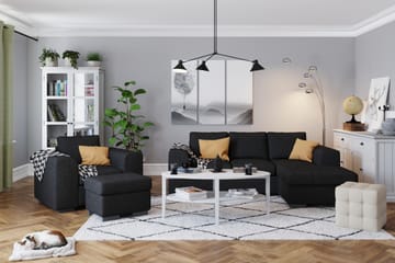 Link 3-seters Vendbar L-formet Divansofa i Stoff - Svart - Møbler - Sofaer - Sofaer med sjeselong - 3 seters sofa med divan