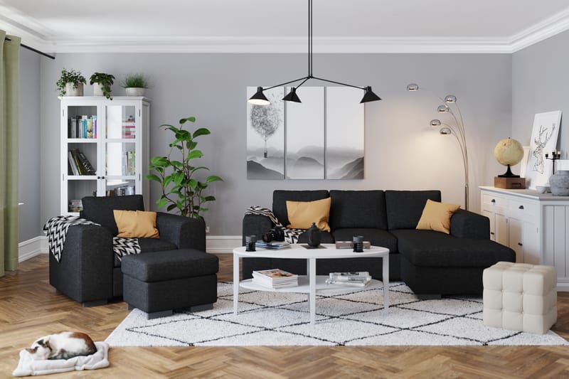 Link 3-seters Vendbar L-formet Divansofa i Stoff - Svart - Møbler - Sofaer - Sofaer med sjeselong - 3 seters sofa med divan