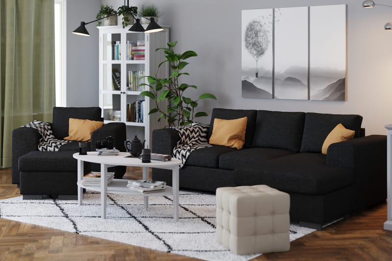 Link 3-seters Vendbar L-formet Divansofa i Stoff - Svart - Møbler - Sofaer - Sofaer med sjeselong - 3 seters sofa med divan