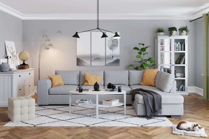 Link 4-seters Høyrevendt L-formet Large Sjeselongsofa i Stoff - Lys grå - Møbler - Sofaer - Sofaer med sjeselong - 4 seters sofa med divan