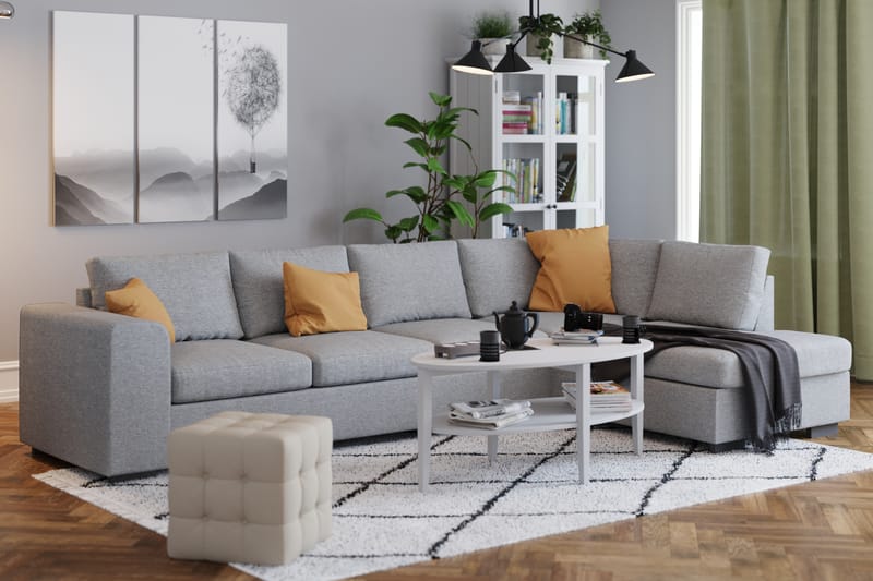 Link 4-seters Høyrevendt L-formet Large Sjeselongsofa i Stoff - Lys grå - Møbler - Sofaer - Sofaer med sjeselong - 4 seters sofa med divan