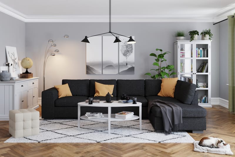 Link 4-seters Høyrevendt L-formet Large Sjeselongsofa i Stoff - Svart - Møbler - Sofaer - Sofaer med sjeselong
