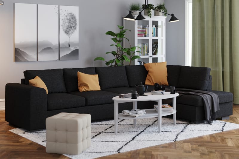 Link 4-seters Høyrevendt L-formet Large Sjeselongsofa i Stoff - Svart - Møbler - Sofaer - Sofaer med sjeselong
