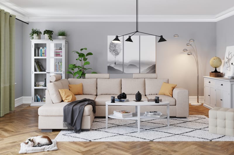 Link 4-seters Høyrevendt L-formet Sjeselongsofa i Stoff - Beige - Møbler - Sofaer - Sofaer med sjeselong