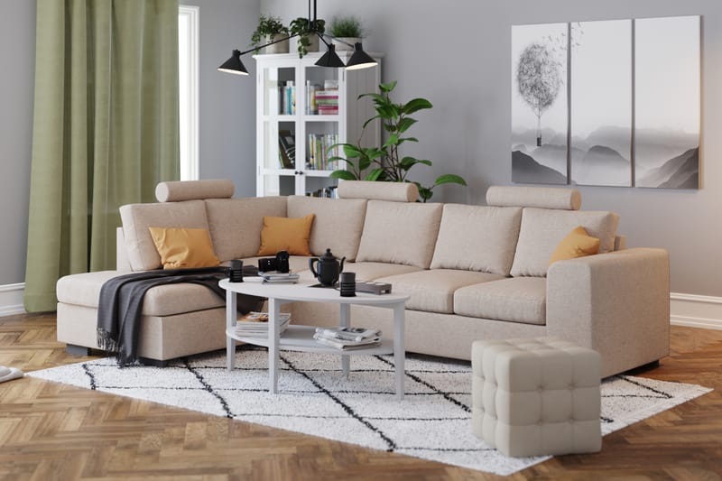 Link 4-seters Høyrevendt L-formet Sjeselongsofa i Stoff - Beige - Møbler - Sofaer - Sofaer med sjeselong