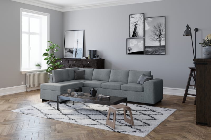 Link 4-seters Høyrevendt L-formet Sjeselongsofa i Stoff - Lys grå - Møbler - Sofaer - Sofaer med sjeselong - 4 seters sofa med divan