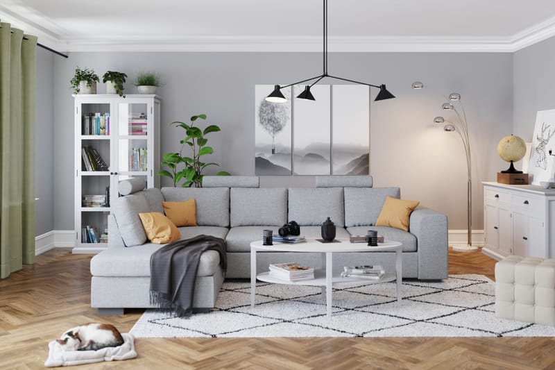 Link 4-seters Høyrevendt L-formet Sjeselongsofa i Stoff - Lys grå - Møbler - Sofaer - Sofaer med sjeselong - 4 seters sofa med divan