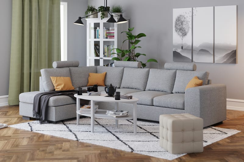 Link 4-seters Høyrevendt L-formet Sjeselongsofa i Stoff - Lys grå - Møbler - Sofaer - Sofaer med sjeselong - 4 seters sofa med divan