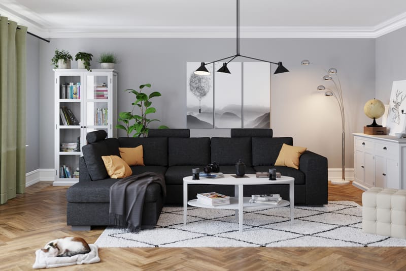 Link 4-seters Høyrevendt L-formet Sjeselongsofa i Stoff - Svart - Møbler - Sofaer - Sofaer med sjeselong - 4 seters sofa med divan