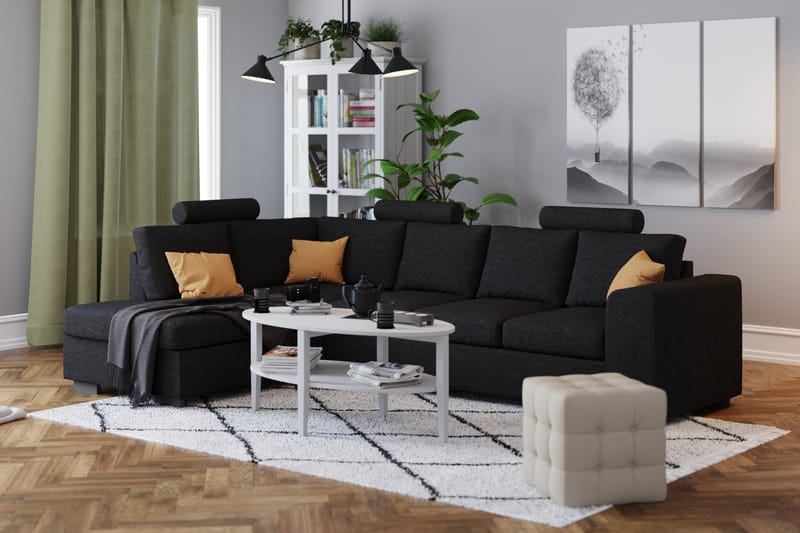 Link 4-seters Høyrevendt L-formet Sjeselongsofa i Stoff - Svart - Møbler - Sofaer - Sofaer med sjeselong - 4 seters sofa med divan