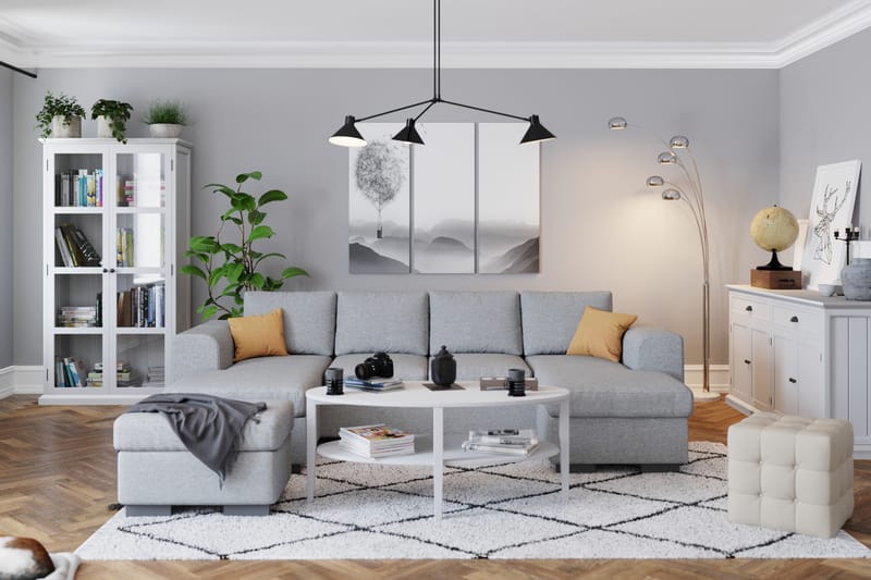 Link 4-seters U-formet Sofa med Dobbeldivan i Stoff - Lys grå - Møbler - Sofaer - Sofaer med sjeselong - 4 seters sofa med divan