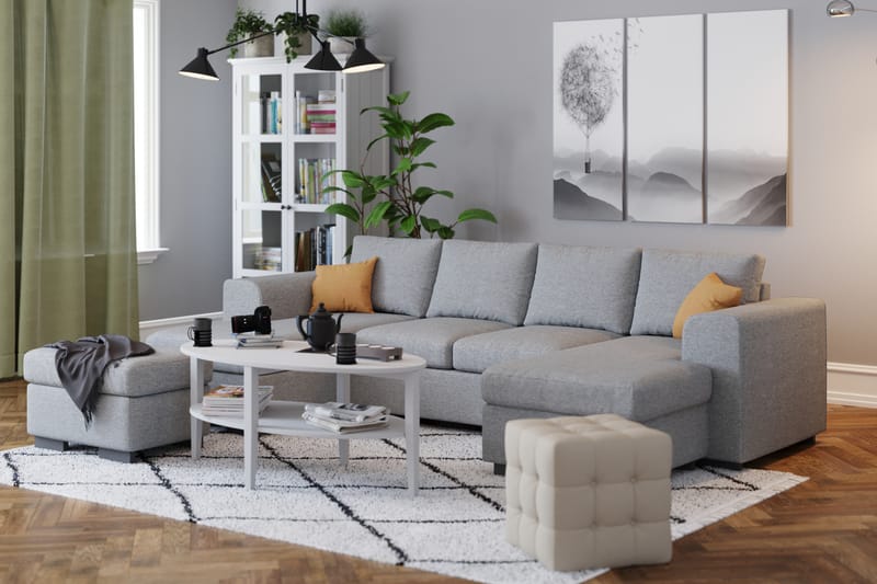 Link 4-seters U-formet Sofa med Dobbeldivan i Stoff - Lys grå - Møbler - Sofaer - Sofaer med sjeselong - 4 seters sofa med divan