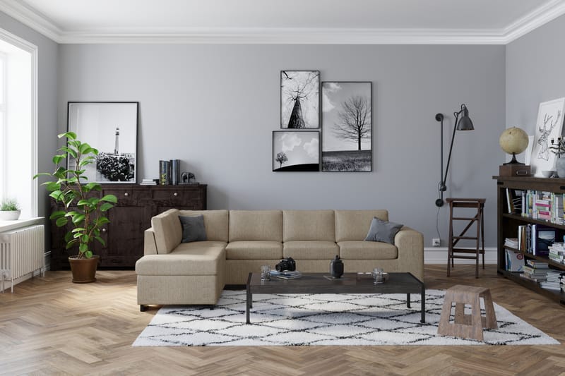 Link 4-seters Venstrevendt L-formet Large Sjeselongsofa i Stoff - Beige - Møbler - Sofaer - Sofaer med sjeselong - 4 seters sofa med divan