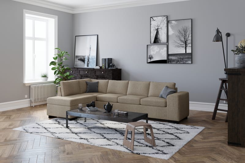 Link 4-seters Venstrevendt L-formet Large Sjeselongsofa i Stoff - Beige - Møbler - Sofaer - Sofaer med sjeselong - 4 seters sofa med divan