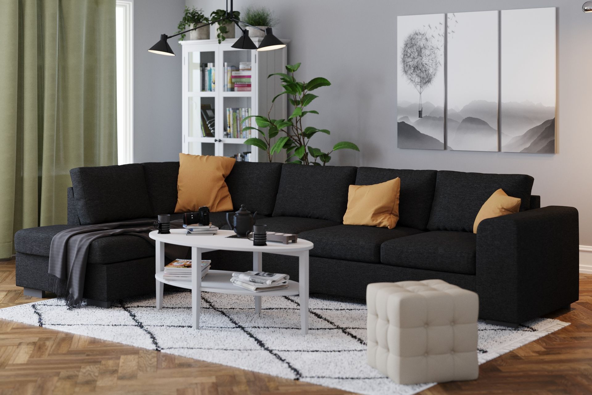 Link 4-seters Venstrevendt L-formet Sjeselongsofa i Stoff - Svart - Møbler - Sofaer - Sofaer med sjeselong - 4 seters sofa med divan