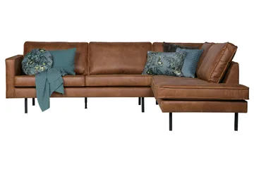 Lissbon 3-seter Høyre L-formet Hjørnesofa med Sjeselong 266 cm i Lær - Konjakk - Møbler - Sofaer - Sofaer med sjeselong - 3 seters sofa med divan