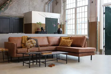 Lissbon 3-seter Høyre L-formet Hjørnesofa med Sjeselong 266 cm i Lær - Konjakk - Møbler - Sofaer - Sofaer med sjeselong - 3 seters sofa med divan