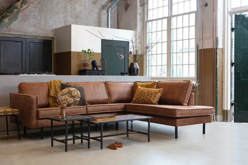 Lissbon 3-seter Høyre L-formet Hjørnesofa med Sjeselong 266 cm i Lær - Konjakk - Møbler - Sofaer - Sofaer med sjeselong - 3 seters sofa med divan