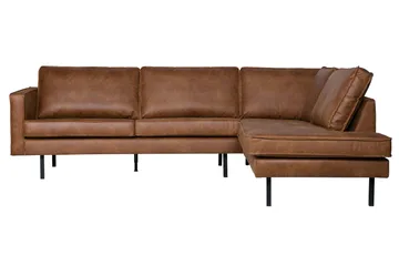 Lissbon 3-seter Høyre L-formet Hjørnesofa med Sjeselong 266 cm i Lær - Konjakk - Møbler - Sofaer - Sofaer med sjeselong - 3 seters sofa med divan
