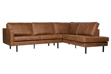 Lissbon 3-seter Høyre L-formet Hjørnesofa med Sjeselong 266 cm i Lær - Konjakk - Møbler - Sofaer - Sofaer med sjeselong - 3 seters sofa med divan